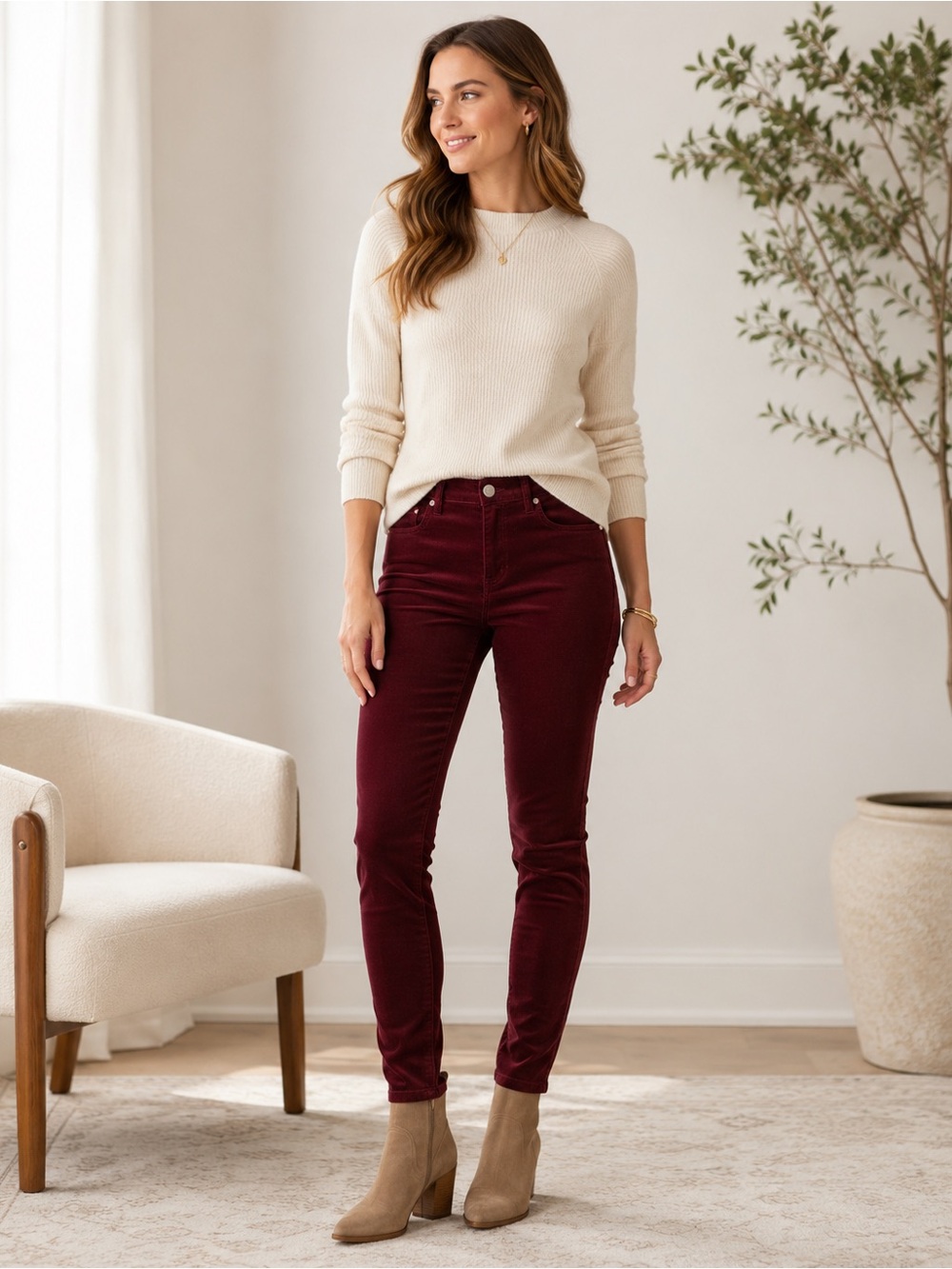 KUT from the Kloth Diana Skinny Corduroy Pants 12 Wine Burgundy Stretch